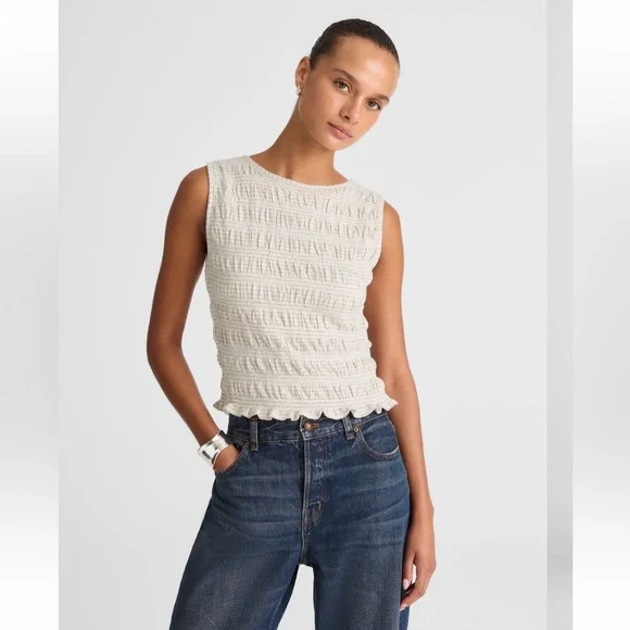 Madewell yellow sachi smocked boatneck tank top size SM new - Picture 2 of 9